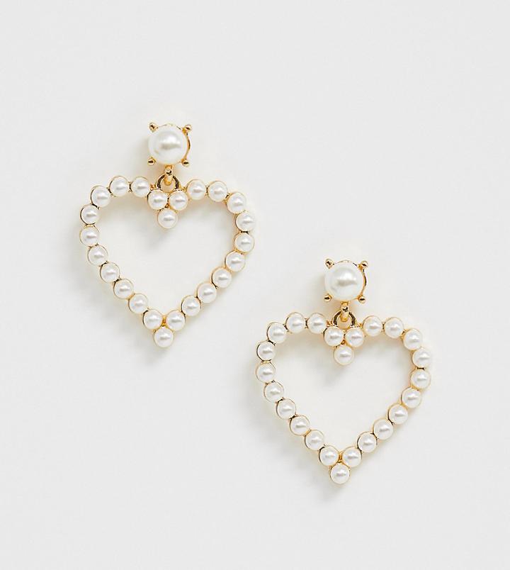 True Decadence Pearl Heart Drop Earrings - Gold