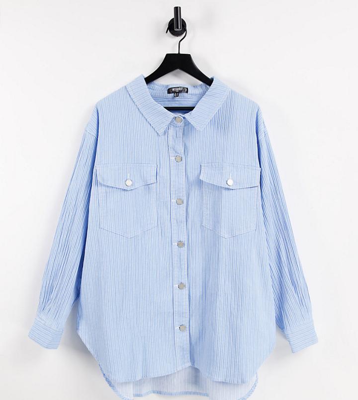 Missguided Plus Denim Shirt In Blue Stripe - Part Of A Set-blues