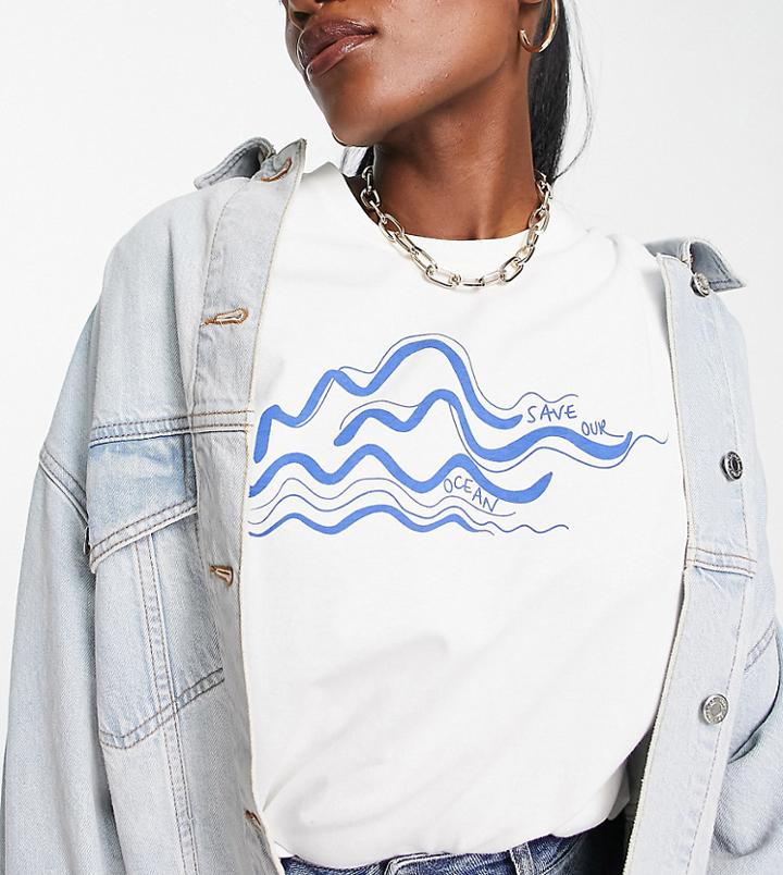 People Tree Organic Cotton Relaxed T-shirt With Wave Print-white