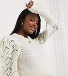 Asos Design Maternity Sweater With Pointelle Sleeves And Neck Detail In Cream-white