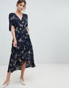Oasis Floral Print Ruffle Hem Wrap Midi Dress - Multi