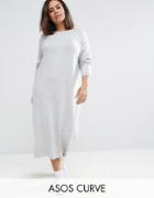 Asos Curve Lounge Midi Dress In Knit With V Back - Gray