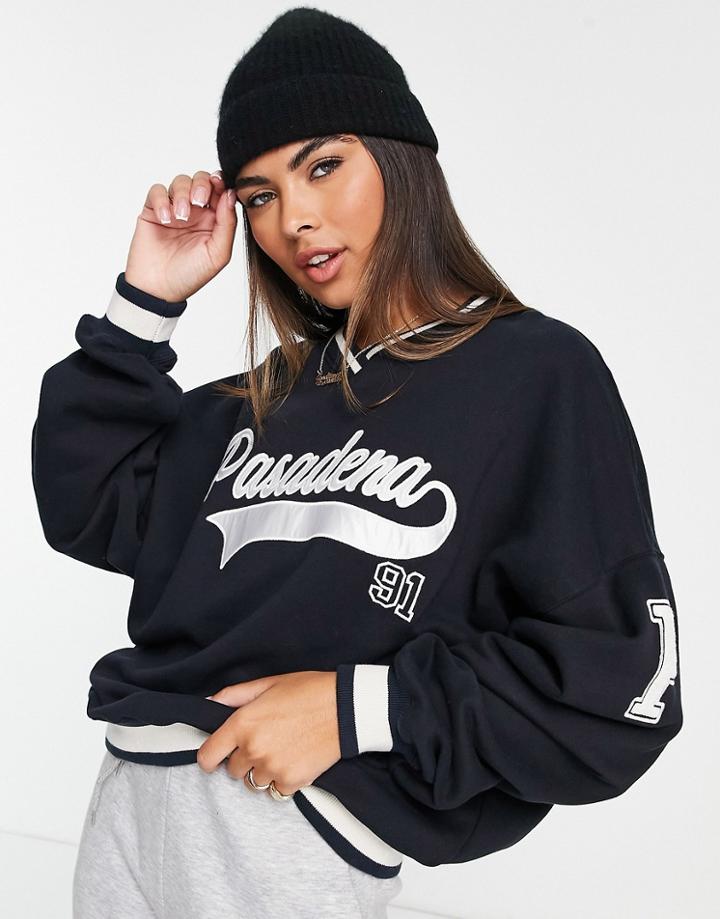 Pull & Bear Pasadena Varsity Sweatshirt In Blue-blues