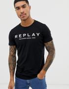 Replay Logo Text Crew Neck T-shirt In Black - Black