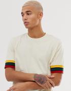 Asos Design Relaxed T-shirt With Contrast Sleeve Tipping In Beige - Beige