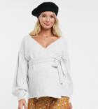 Asos Design Maternity Volume Sleeve Wrap Sweater-gray