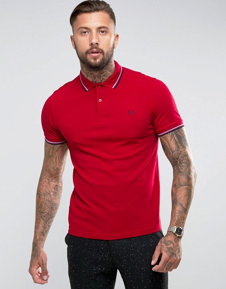 Fred Perry Slim Fit 2 Color Tipped Polo In Red - Red