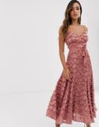 Forever U Midi Dress With Fringe 3d Fabrication In Dusty Rose - Pink