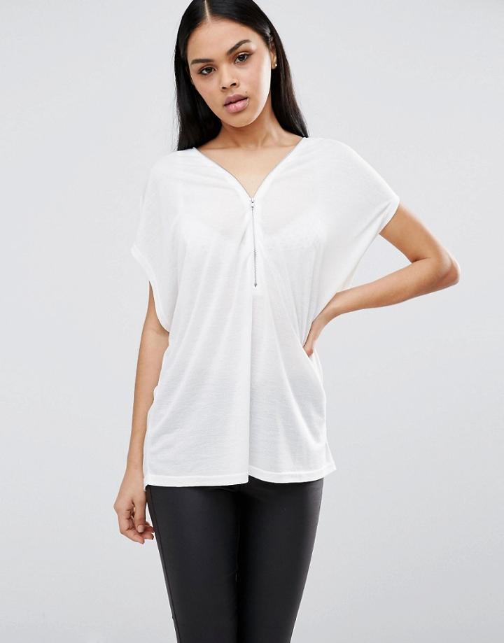 Pussycat London Zip Front Top - White