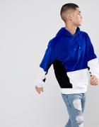 Asos Oversized Hoodie In Velour With Color Block - Blue
