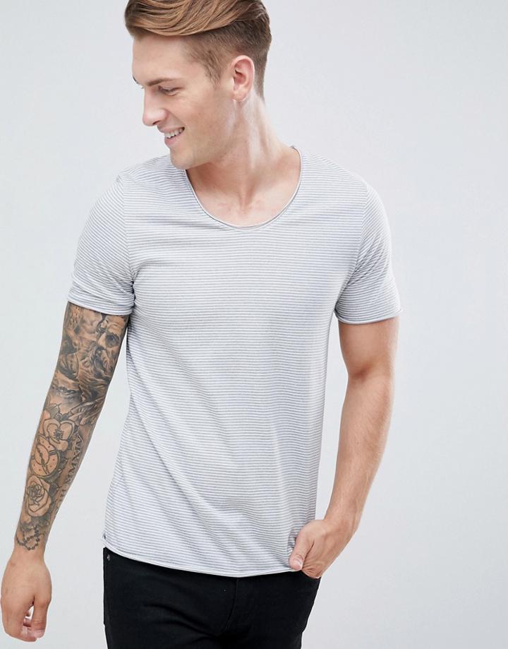 Jack & Jones Short Sleeve Stripe U Neck T-shirt - Gray