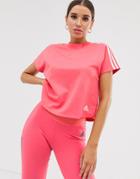 Adidas Training Boxy Three Stripe T-shirt In Pink - Pink