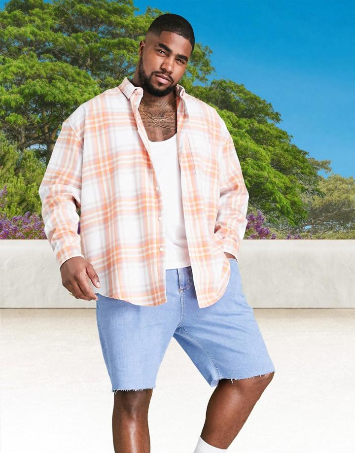 Asos Design 90s Oversized Summer Brights Check Shirt In White-orange