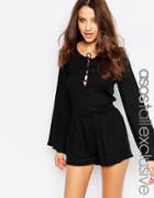 Asos Tall Woven Bell Sleeve Festival Romper - Black