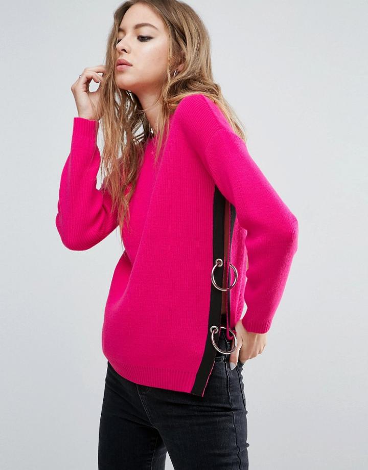 Asos Sweater With Side Split And Ring Detail - Pink