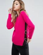 Asos Sweater With Side Split And Ring Detail - Pink