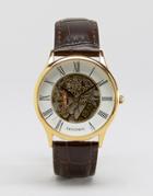 Sekonda Exposed Mechanical Skeleton Croc Leather Watch In Black With Gold Dial Exclusive To Asos - Brown