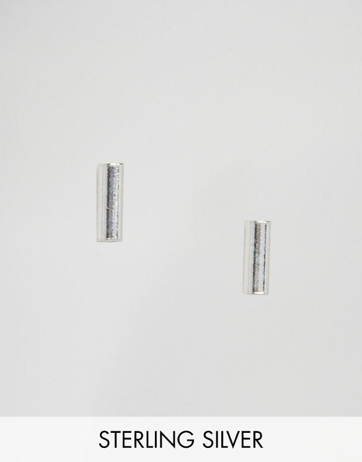 Fashionology Sterling Silver Simple Bar Earrings - Silver