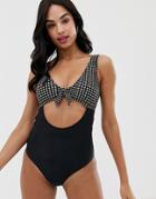 Vero Moda Check Print Color Block Swimsuit-multi