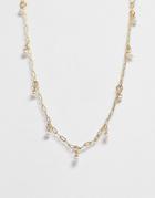 Asos Design Choker Necklace With Pearl Pendants In Gold Tone