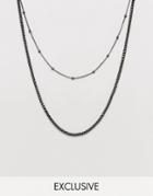 Designb London Double Chain Necklace In Black Exclusive To Asos - Silver