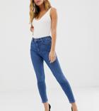 Asos Design Petite Ridley High Waist Skinny Jeans In Mid Wash Blue - Blue