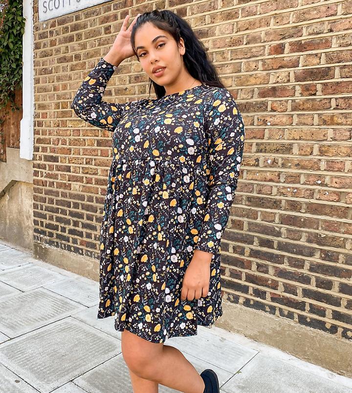 Simply Be Smock Dress In Floral-multi