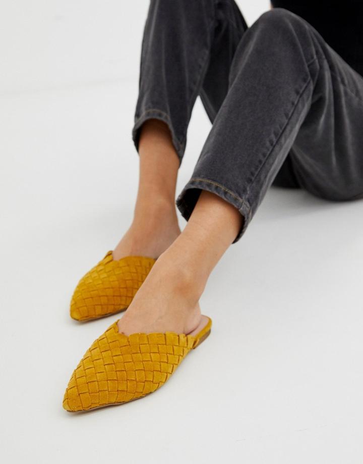 Aldo Eliliwia Suede Woven Mules In Mustard - Yellow
