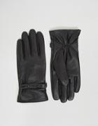 Asos Leather Gloves With Studding In Black - Black