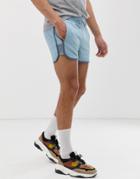 Asos Design Jersey Runner Shorts With Mesh Panel In Blue - Blue