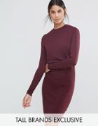 Y.a.s Tall Sage Textured Knitted Pencil Dress - Red