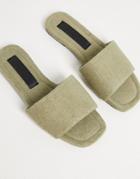 Asos Design Zambo Slider Slippers In Khaki Toweling-green