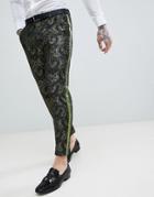 Asos Edition Skinny Crop Suit Trousers In Green Jacquard - Green
