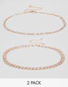 Asos Pack Of Two Fine Chain Choker Necklaces - Rose Gold