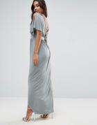 Asos Embellished Strap Grecian Maxi Dress With Cross Back - Gray