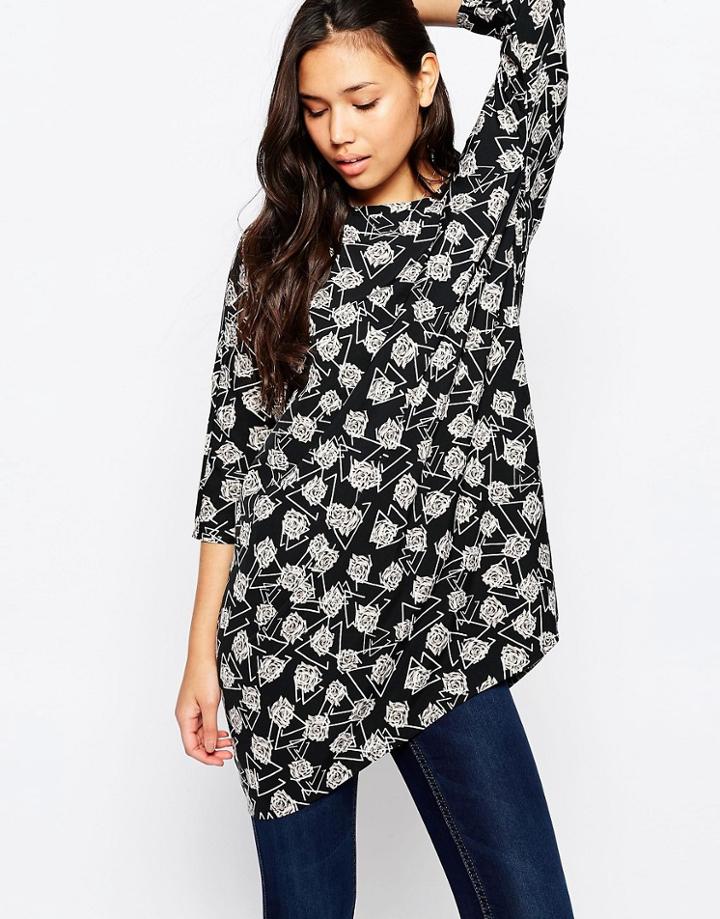 Noisy May Daisy Print Tunic - Black