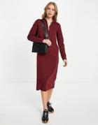 Asos Design Super Soft Zip Front Polo Shirt Midi Sweater Dress In Merlot-red