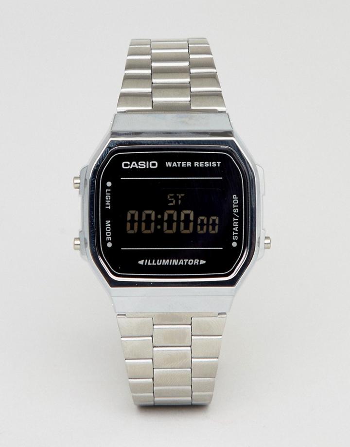 Casio A168w Digital Bracelet Watch In Silver/black Mirror