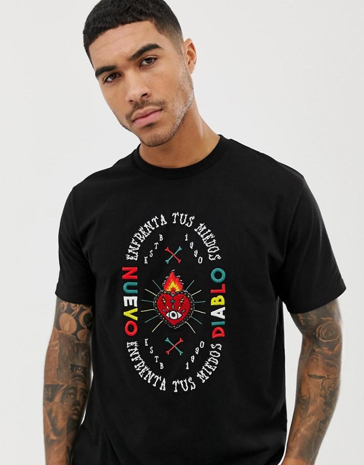 Asos Design Relaxed Fit T-shirt Embroidery And Boucle - Black