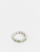 Asos Design Slim Band Ring With Green Peridot Crytals In Silver Tone
