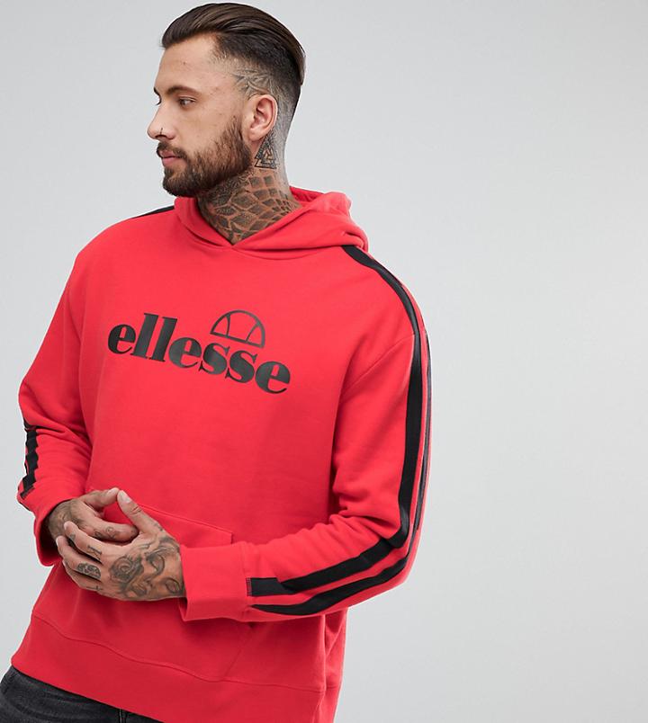 Ellesse Oversized Hoodie With Striped Sleeve In Red - Red
