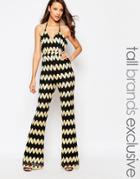 True Decadence Tall 70s Zig Zag Printed Jumpsuit