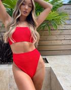 Asos Design Mix And Match Crinkle High Leg High Waist Bikini Bottom In Red