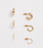 Asos Design Pack Of 3 Earrings In Mixed Thickness Mini Hoop Design In Gold Tone