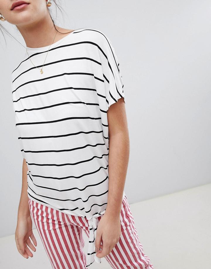 New Look Stripe Tie Side T-shirt - White
