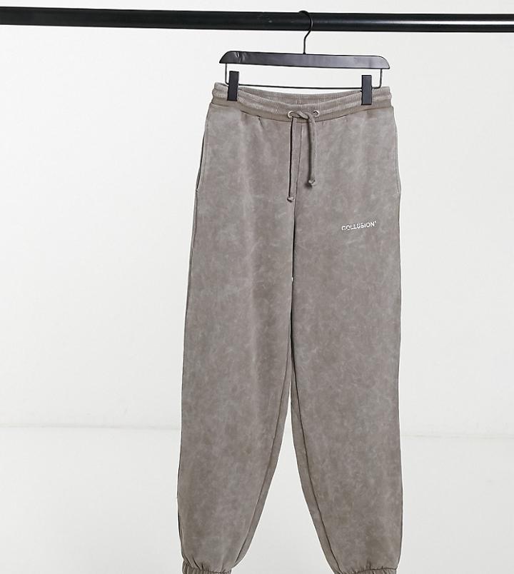 Collusion Unisex Oversized Sweatpants In Khaki Acid Wash-green