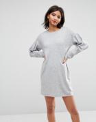 Asos Knitted Dress With Puff Sleeves - Gray