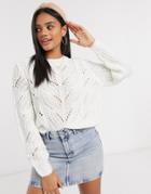 Pieces Sweater With Knitted Pattern In Cream-white