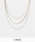 Asos Design Pack Of 3 Necklaces In Mixed Fine Chains In Gold Tone