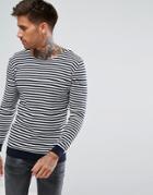 Pull & Bear Nautical Striped Sweater In Navy - Navy
